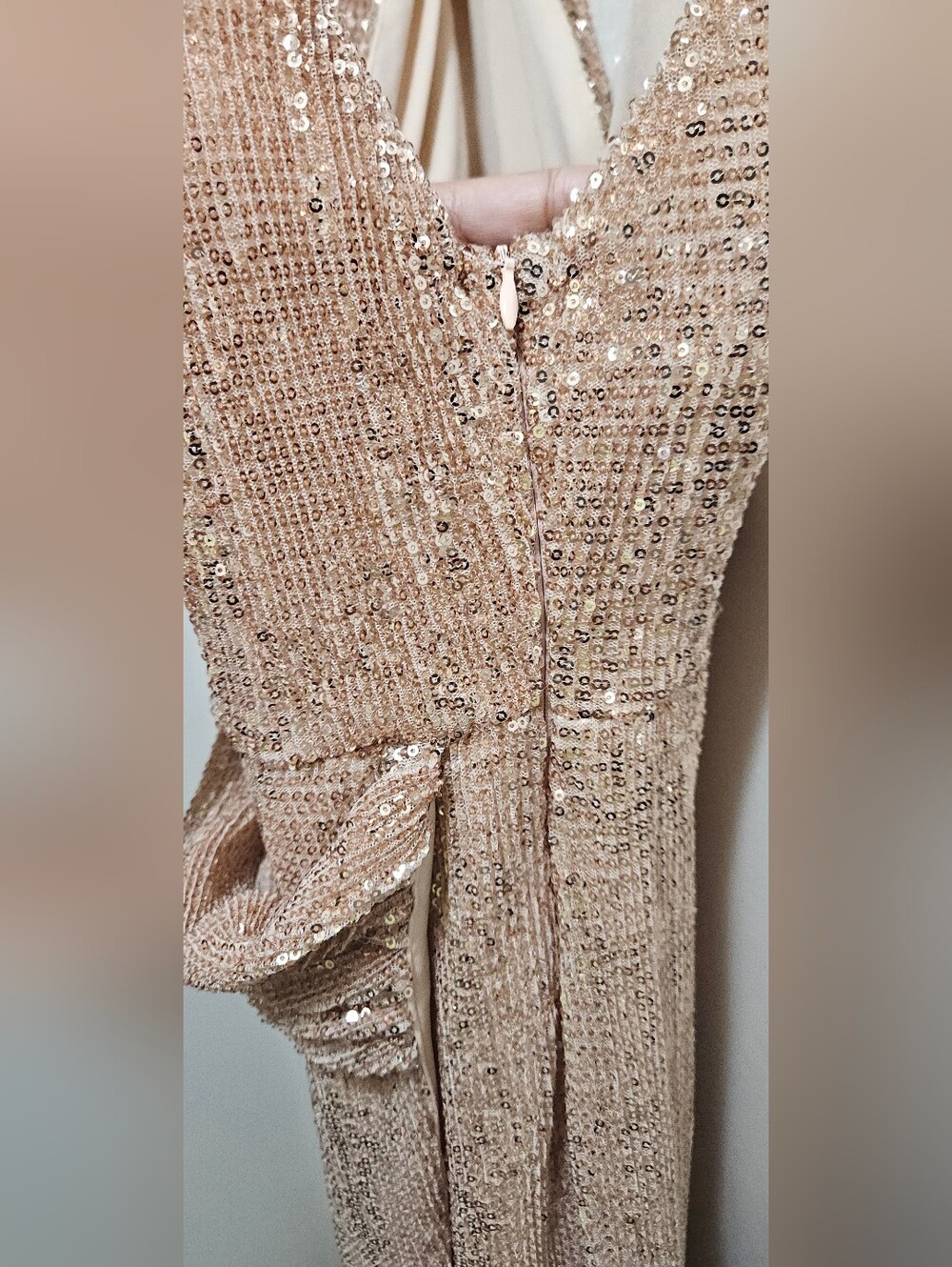 Sparkling Rose Gold Sequin Maxi Dress - Picture 3 of 8